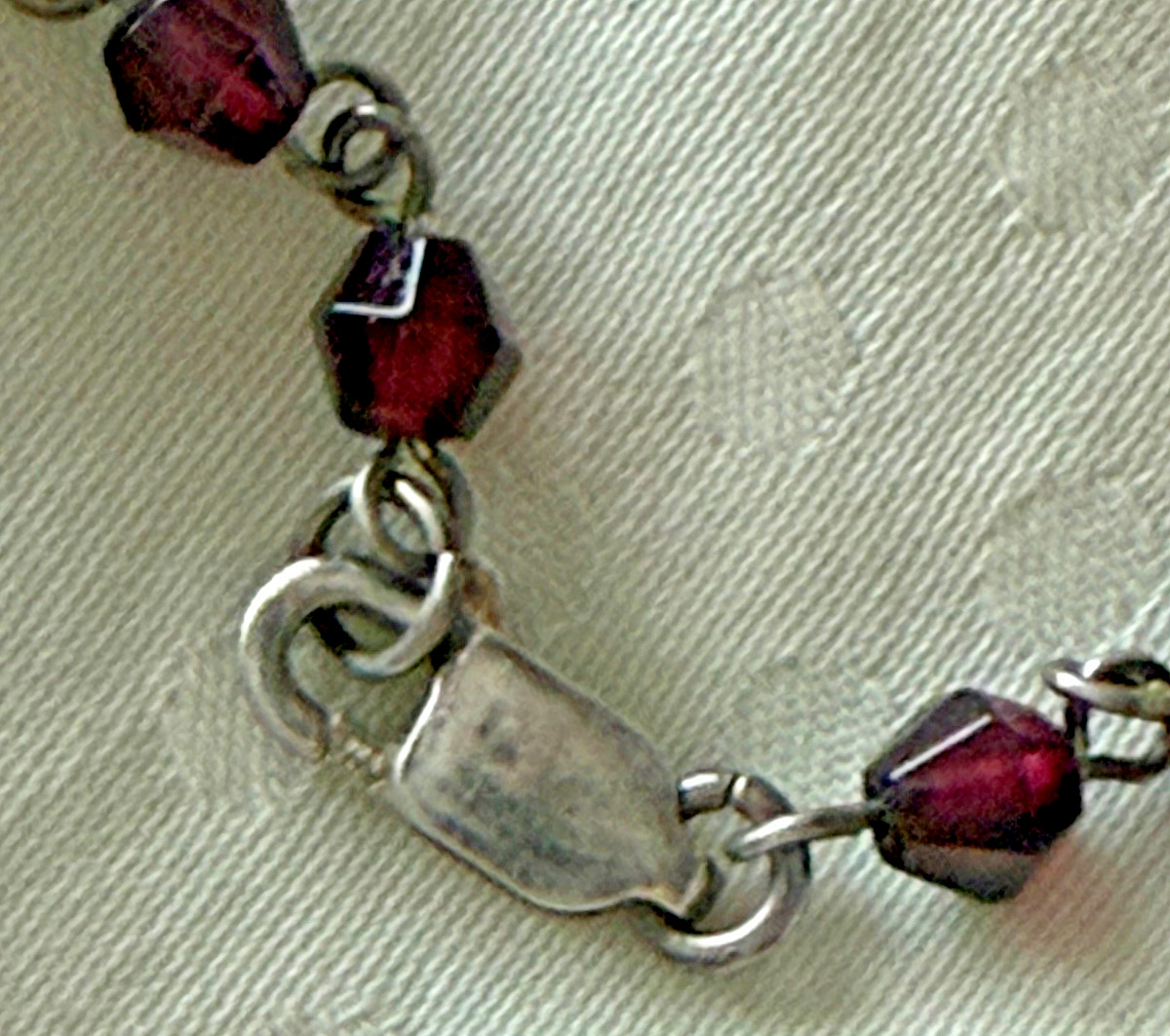 Vintage sterling silver 925 garnet Y necklace beaded pendant 15.5″ with 1.5″ ex