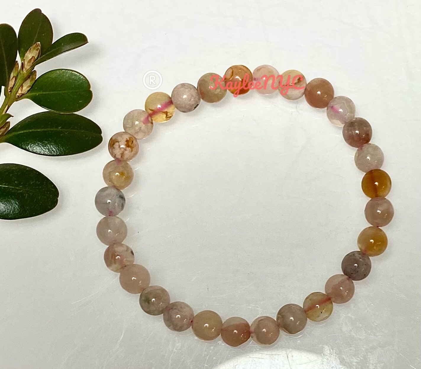 Wholesale 6 Pcs Natural Flower Agate 6mm 7.5” Stretch Bracelet Crystal