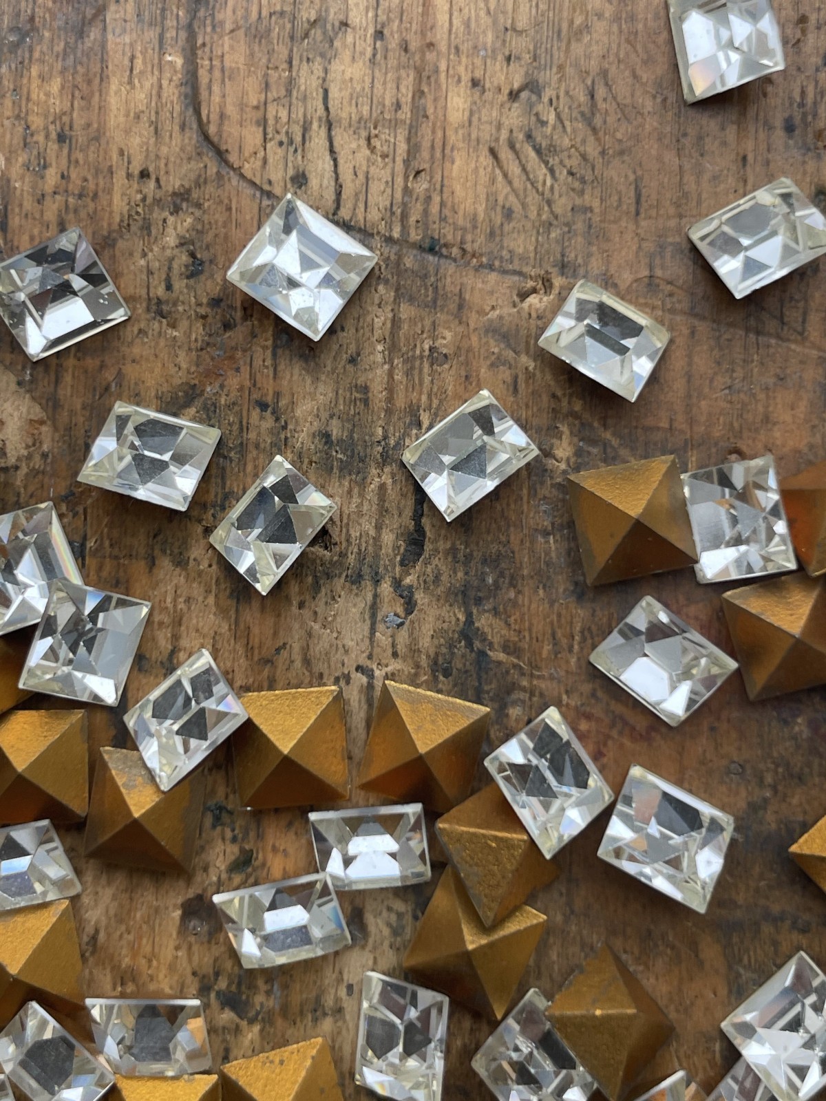 (1 Gross=144) NEW Vintage SWAROVSKI 6mm Crystal Square Faceted Gold Foiled