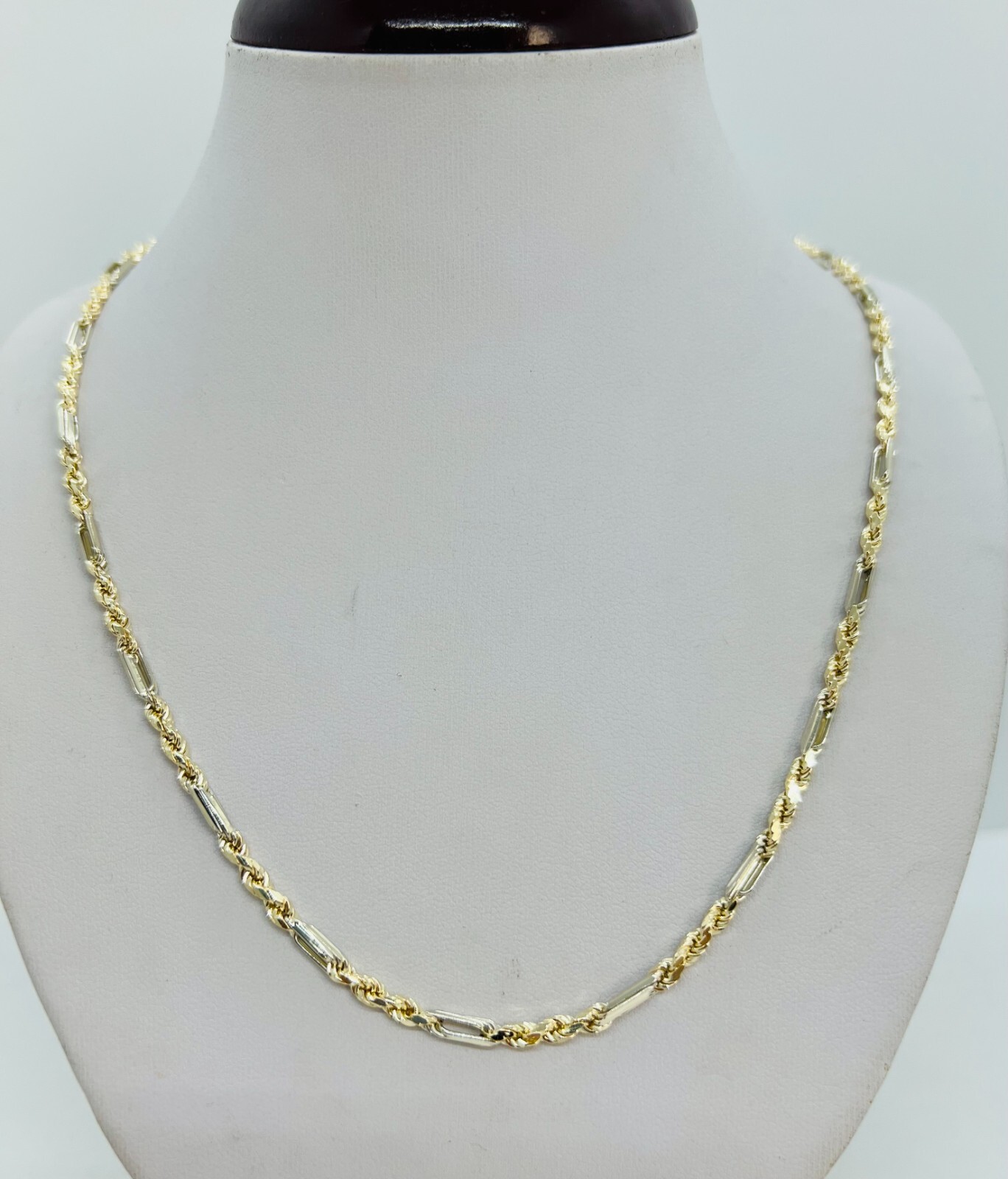 14K Gold Two Tone Figarope Chain Necklace Men’s/Women’s 3mm 16″-26″
