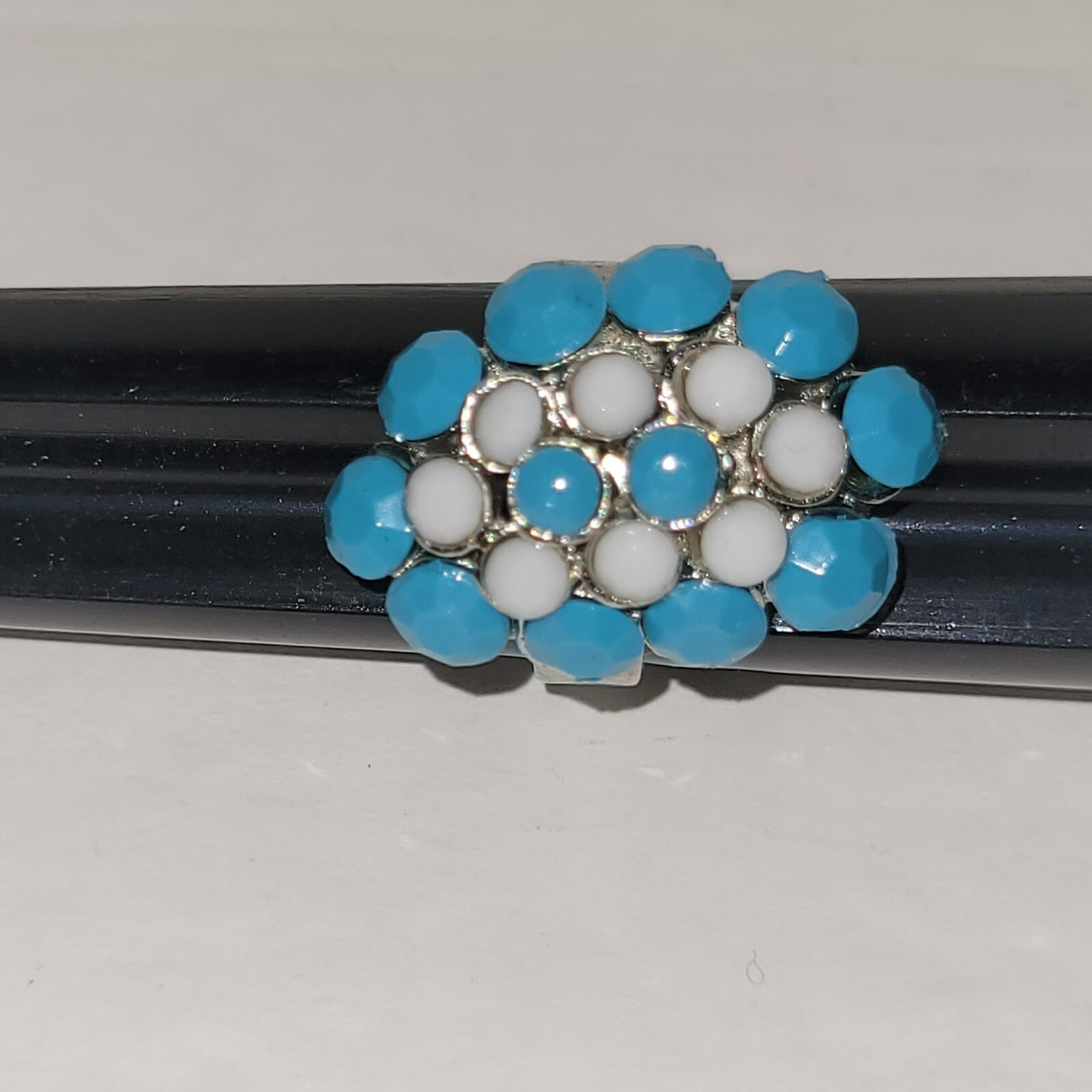Fashion Ring Cocktail Blue White Silver Tone Adjustable