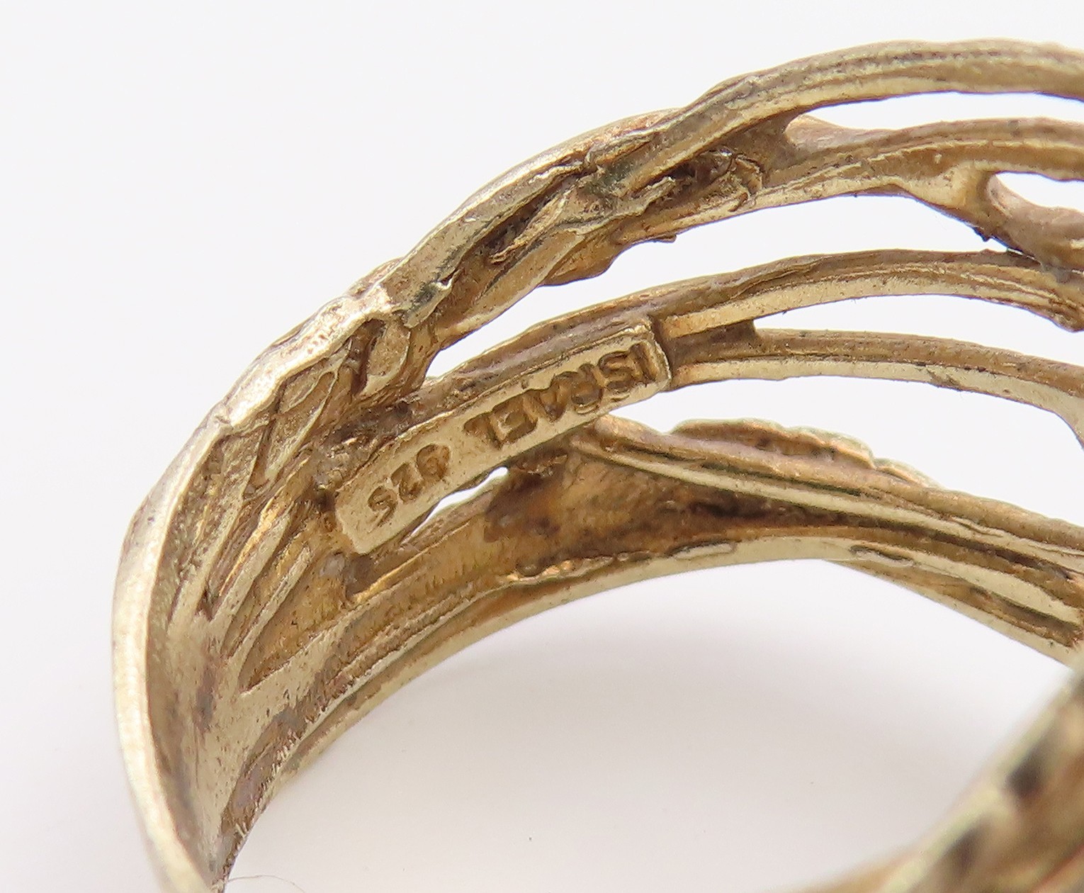 925 Sterling Silver Vintage Ring ISRAEL CZ Vine & Flower Band Sz 7 RG36879