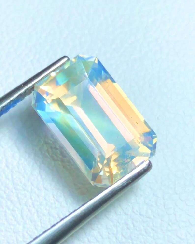Natural Rainbow Moonstone Emerald Cut Loose Gemstone From Madagascar 3.29 Ct