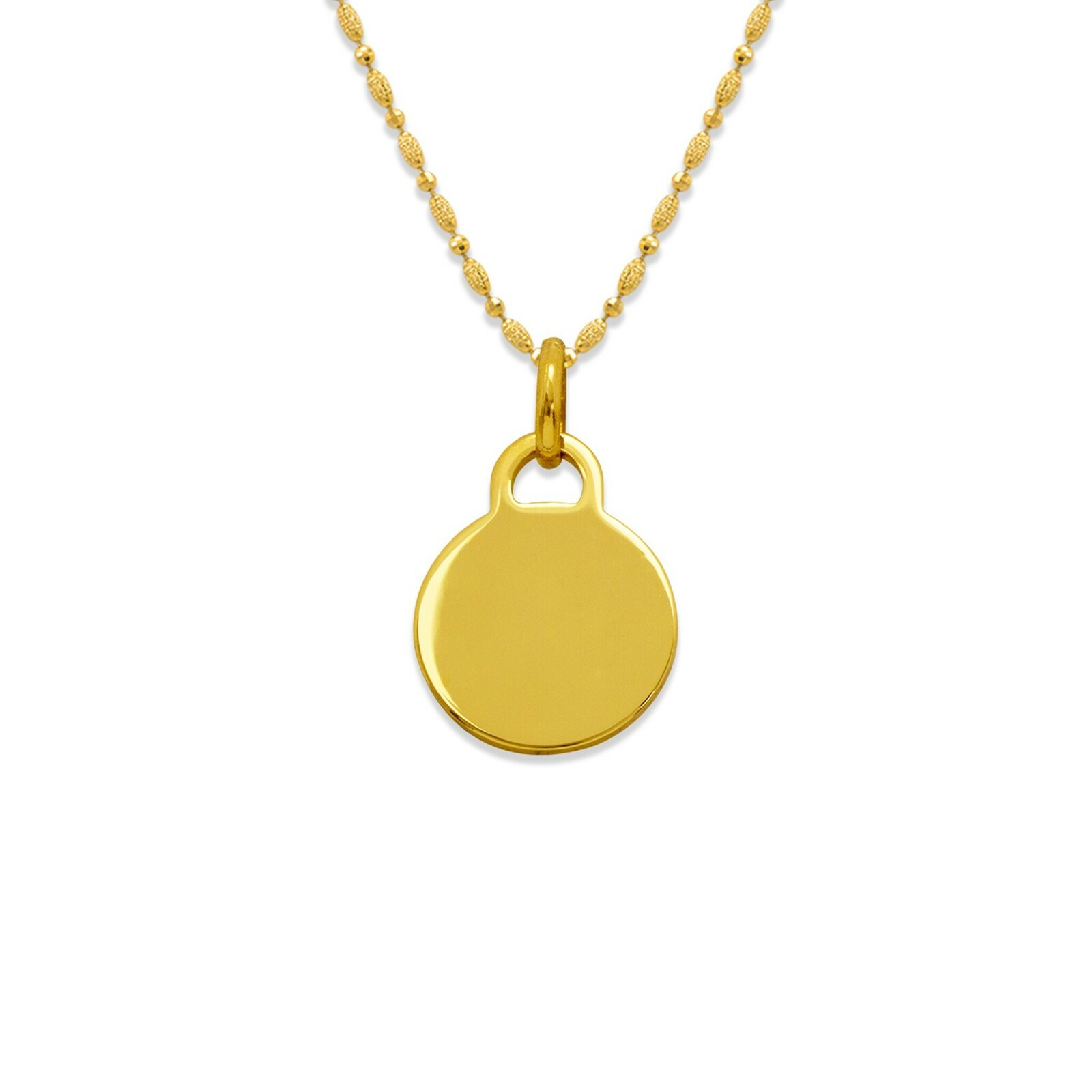 14K Solid Gold Engravable Round Disc Pendant Dainty Plain Circle Charm Italian