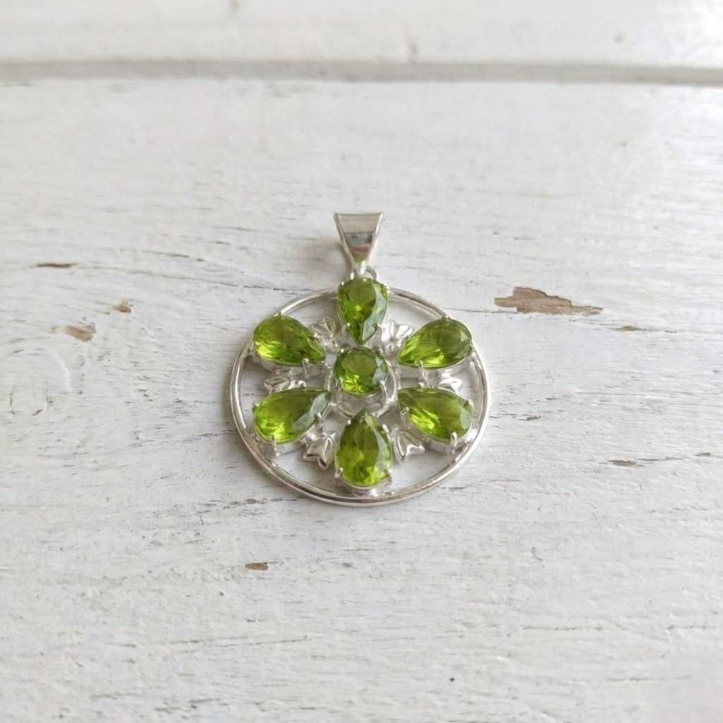 Green Peridot Flower Pendant| 50–55 Carat Green Gem in Sterling Silver Necklace