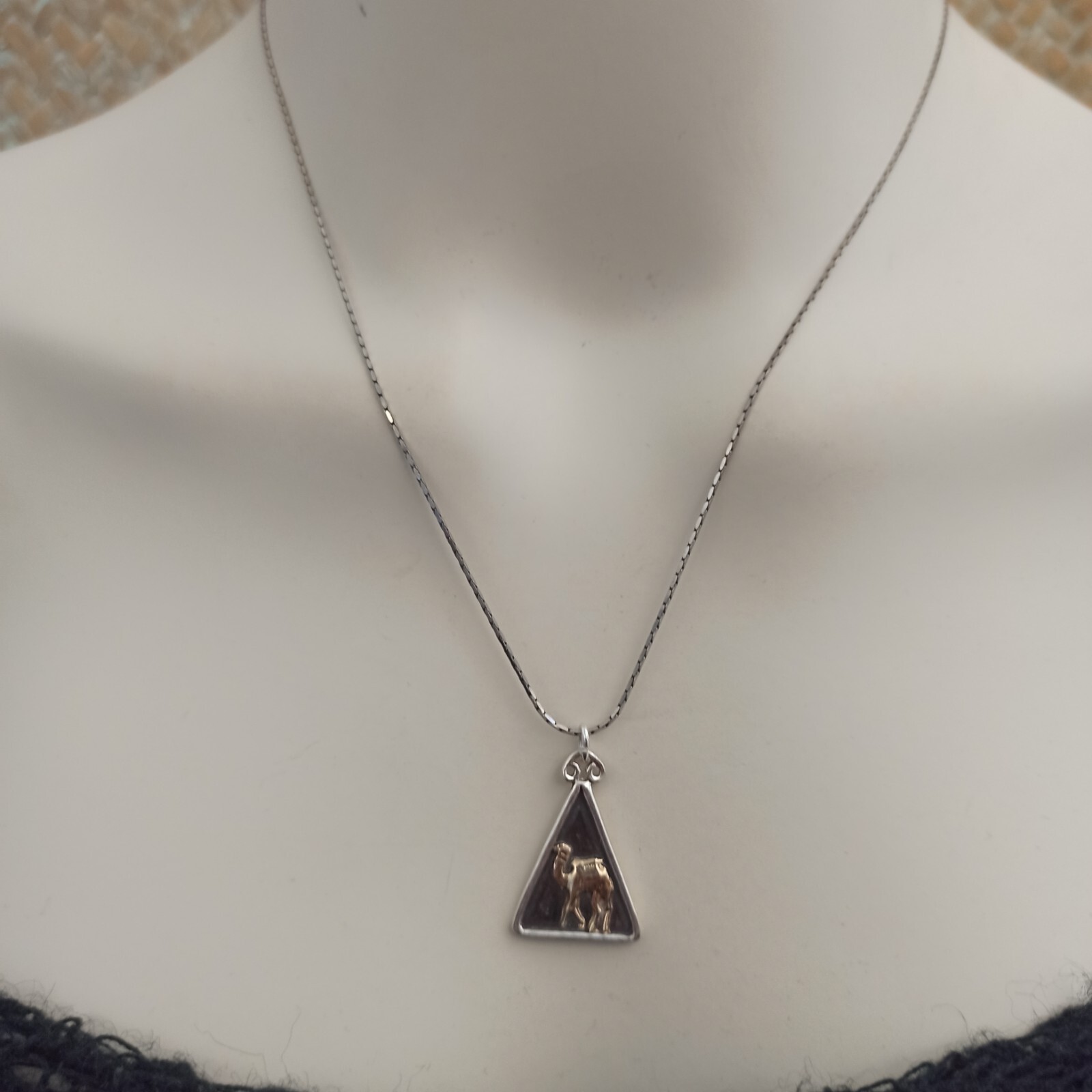 Sterling Silver Camel Necklace Rolled Gold Accents Patina Men Women Israel Gift