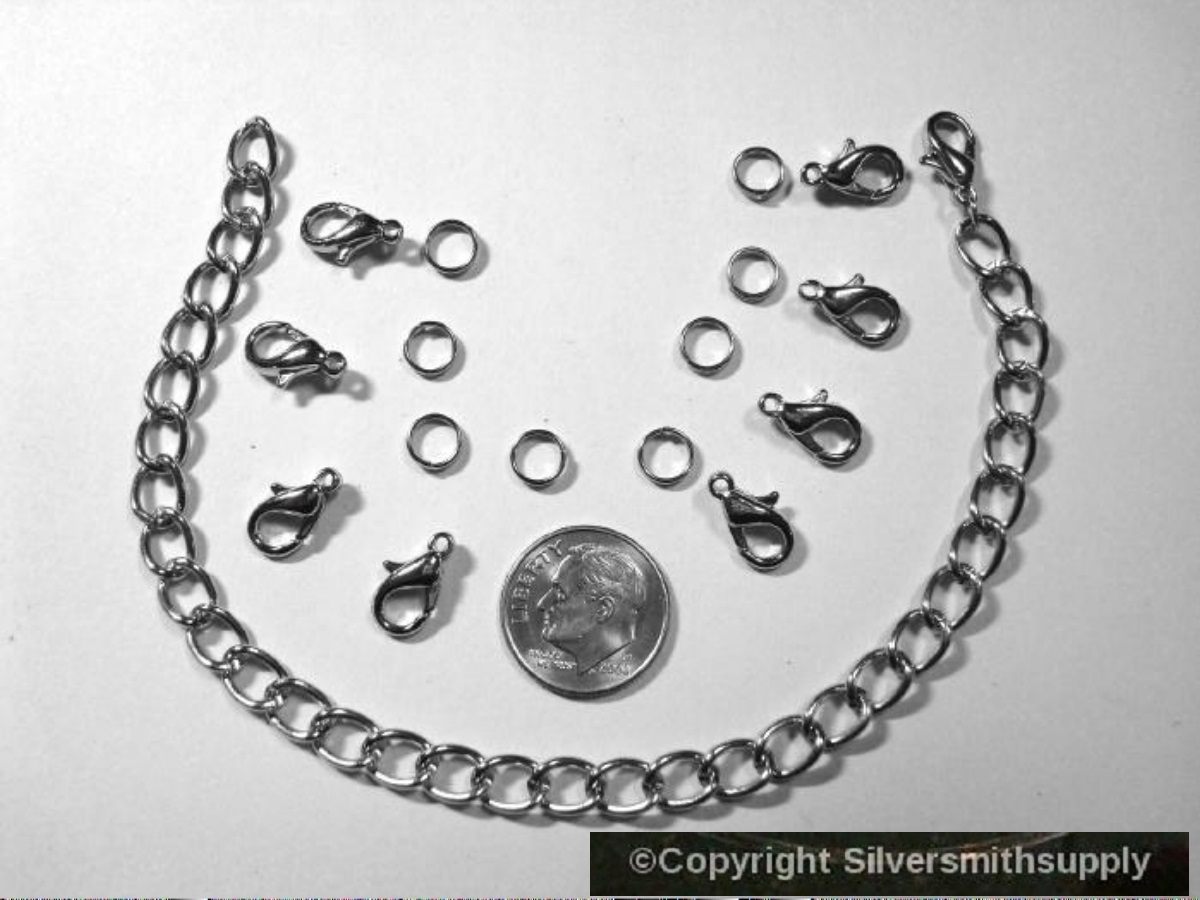 Silver color white gold plated 8 charm bracelet jewelry making kit KIT002