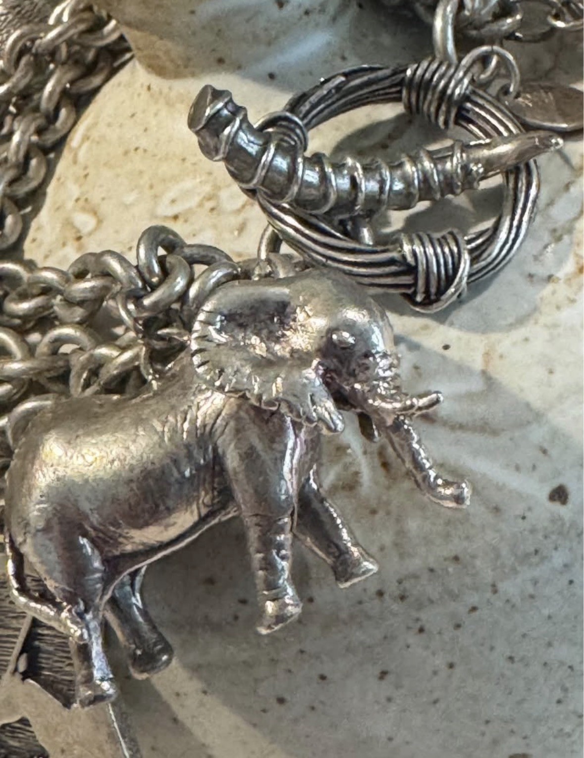 Signed Susan Cummings statement sterling silver African animal charm bracelet