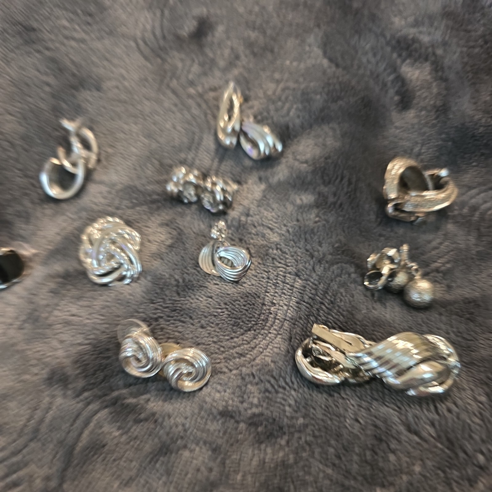 Lot of 10 Pairs Vtg. Silver tone unmarked. 3 pairs are clip on earrings