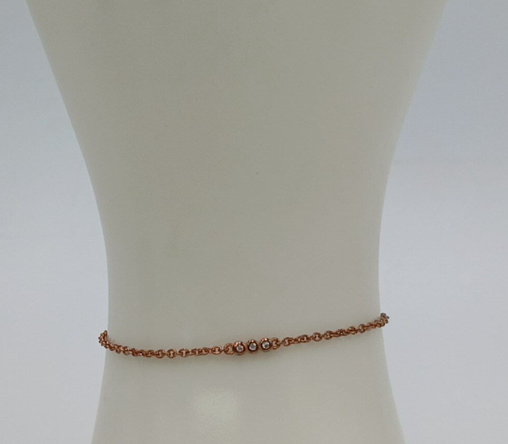 925 SU Slider Bracelet OSFA 9in Sterling Silver Rose Gold Vermeil CZ Bar Dainty