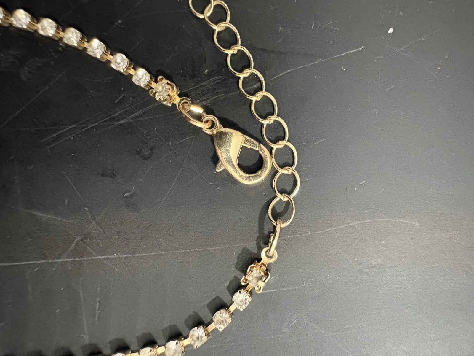 Gold Tone Simulated Crystal Rhinestone Tennis Necklace Cable Chain Lobster Clasp
