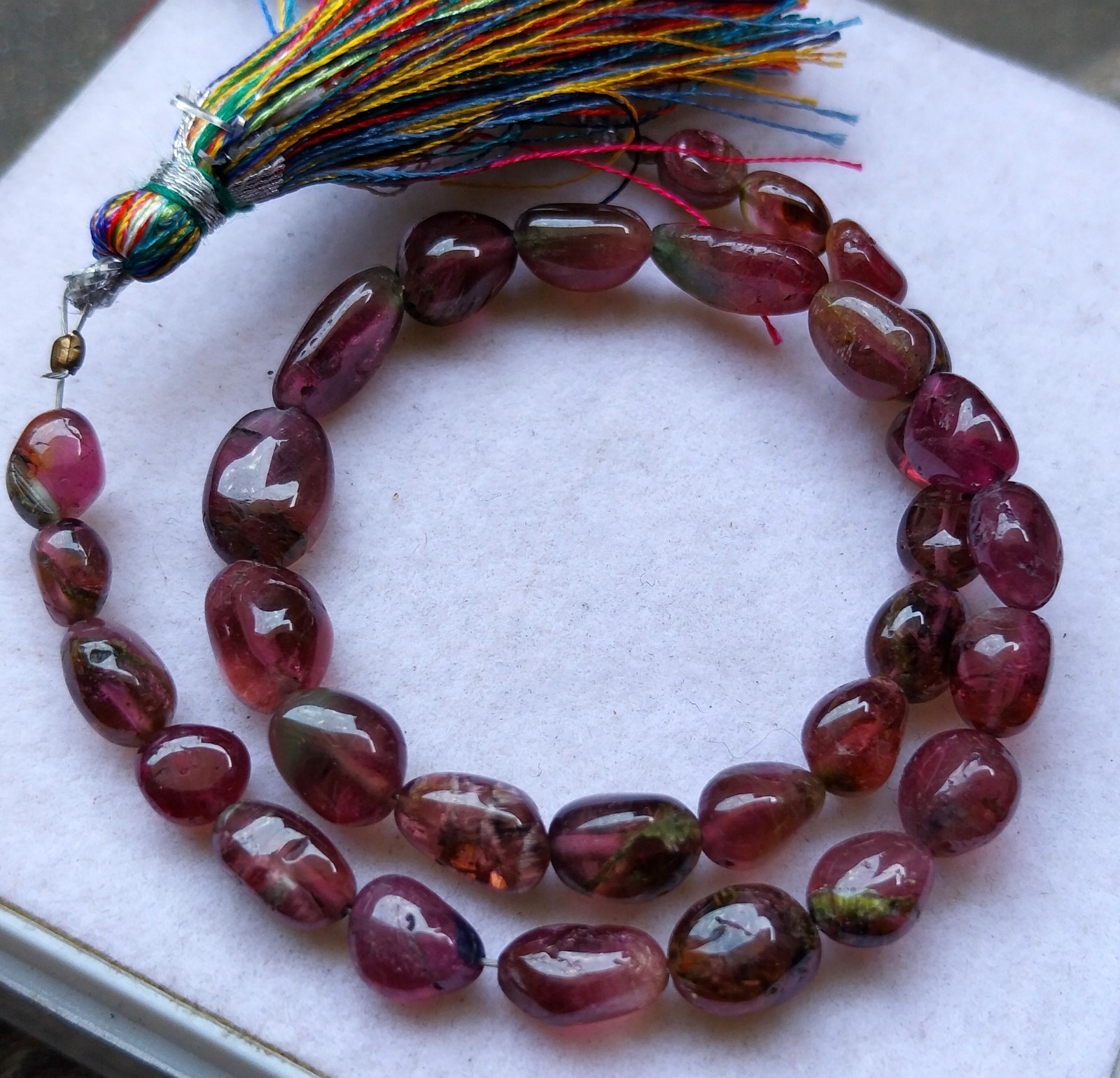 60 Ct 5.5×6 to 5×12 MM Natural Multi Bi Color Tourmaline Tumble 10 Inch Beads