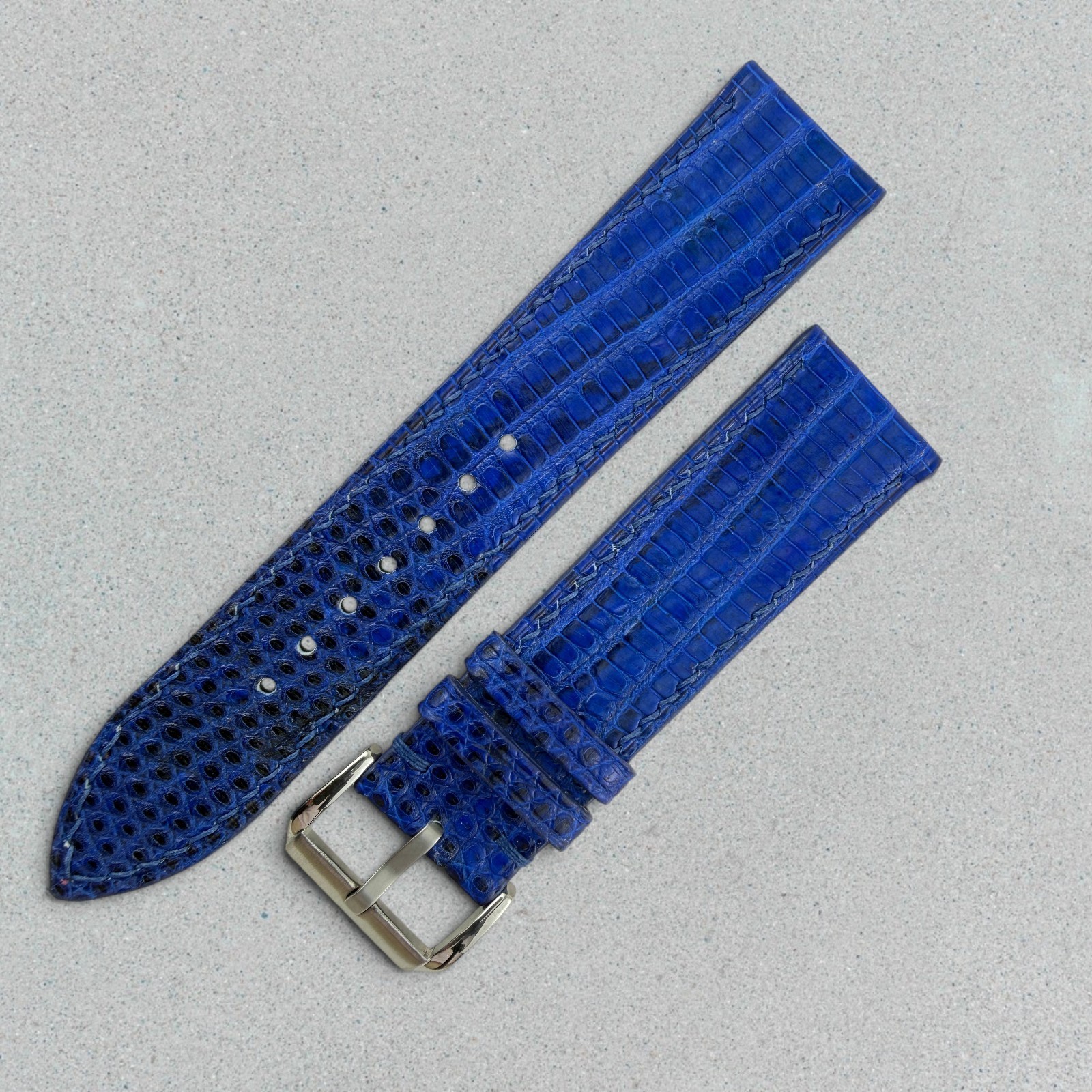 Genuine Lizard Leather Watch Band Strap 22mm Blue Handmade 316L Buckle