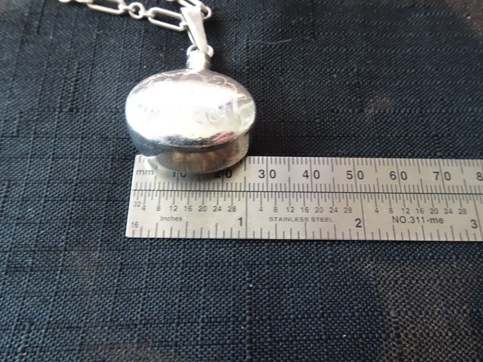 #600–VINTAGE MEXICO STERLING SILVER PERFUME PENDANT WITH INITIALS AND CHAIN-925