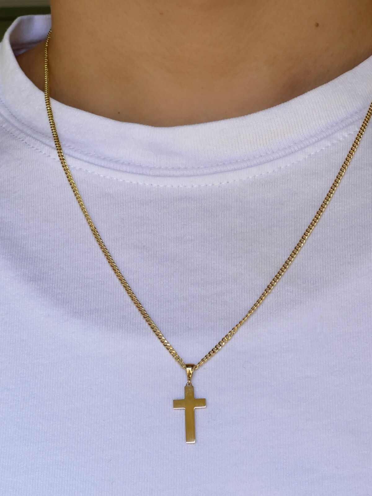 Black Enamel Plain Cross Pendant Solid 14K Real Gold Religious Charm Men Women