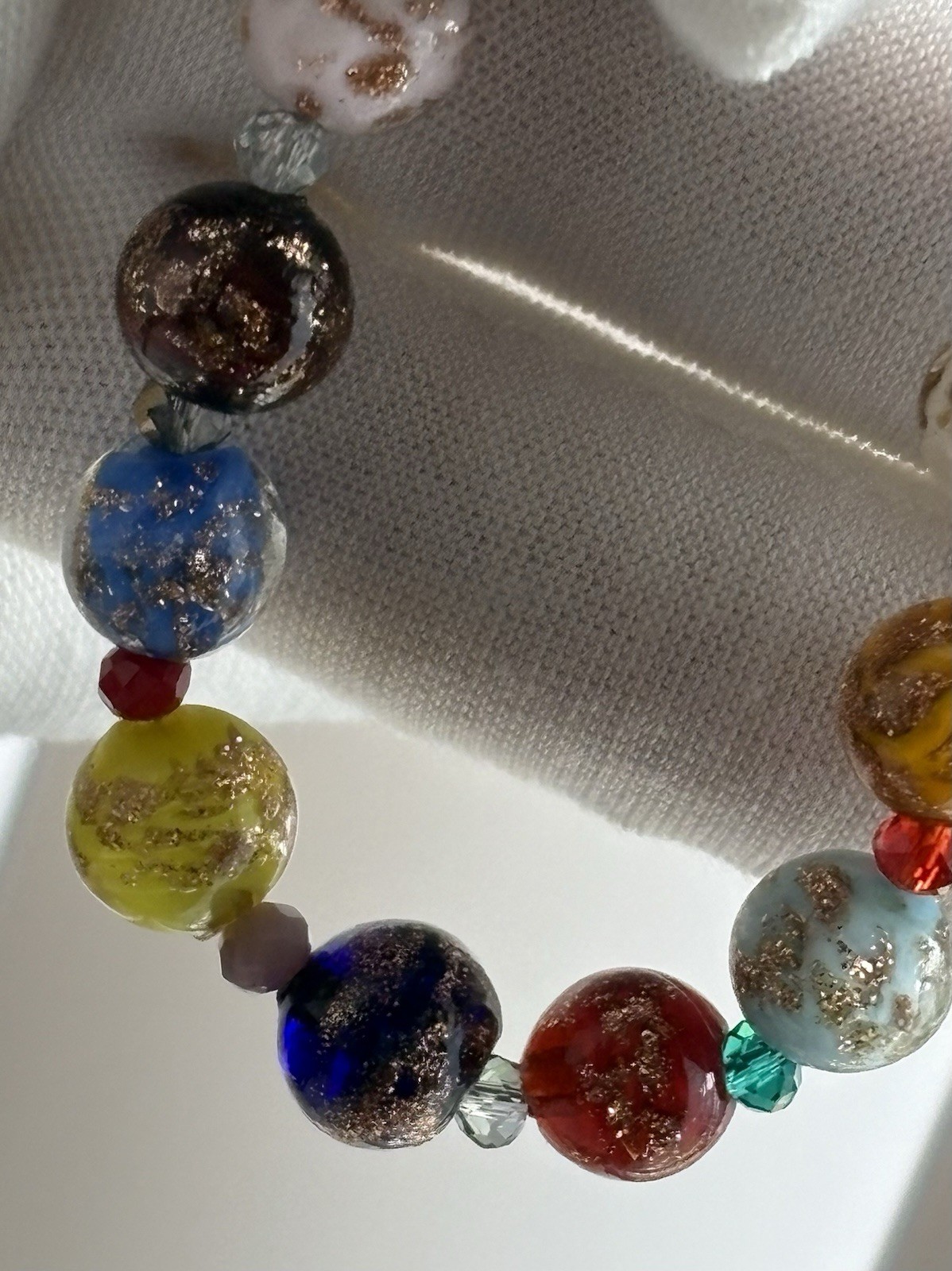 Vintage Murano Glass Bead Bracelet 7”- 8.25in Adjustable Multi Color Glass Beads