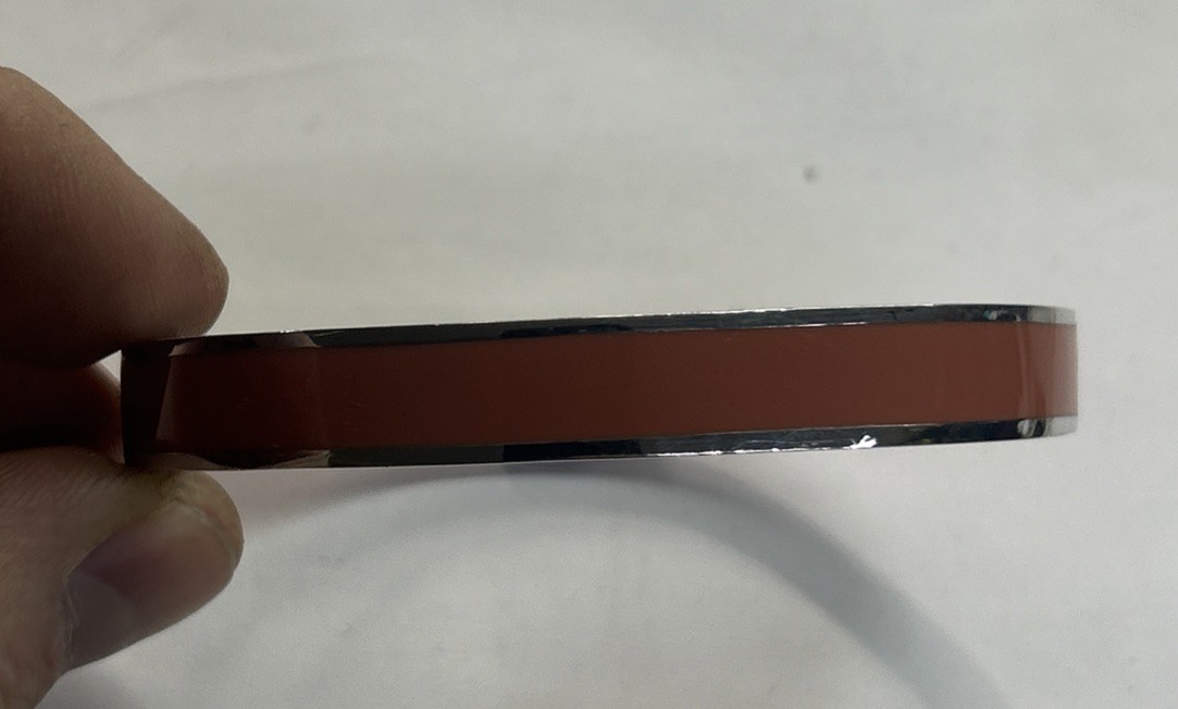 Coach Signature C Logo Hinged Bangle Bracelet in Orange Enamel & Silver