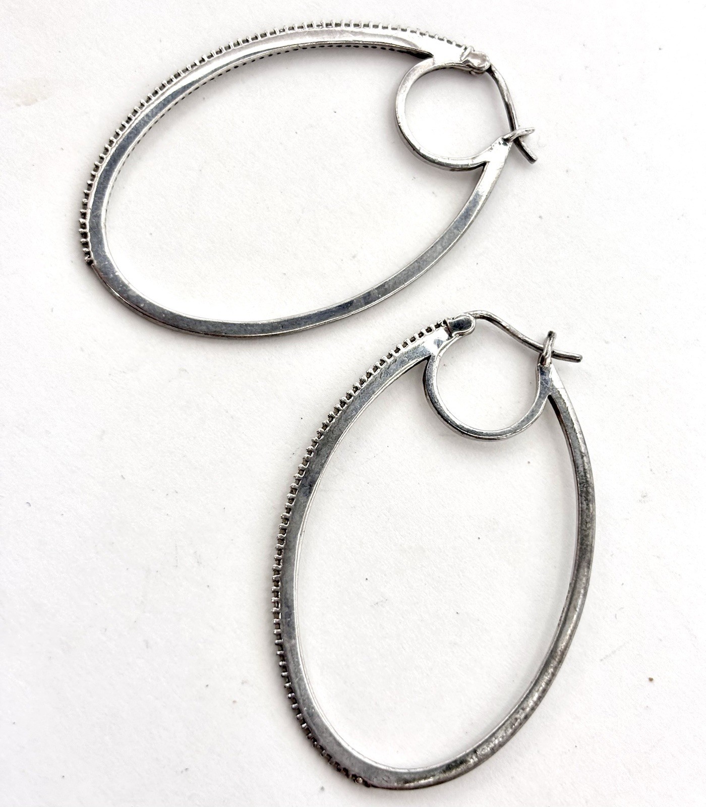 Large Sterling Silver Hoop Earrings w/ Diamond Accents Melee Zales Classic Style