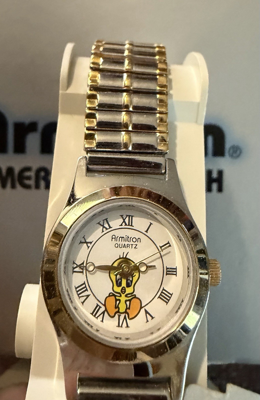 Vintage Looney Tunes Tweety Bird Watch Armitron Two-Tone Stretch Band RARE NEW