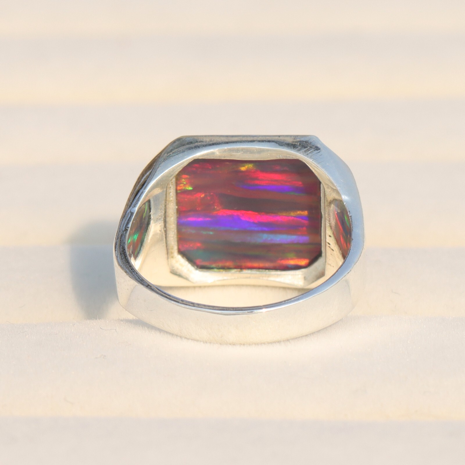 Flashy Black Fire Opal Ring, 925 Sterling Silver Signet Ring, Men’s Ring For Her