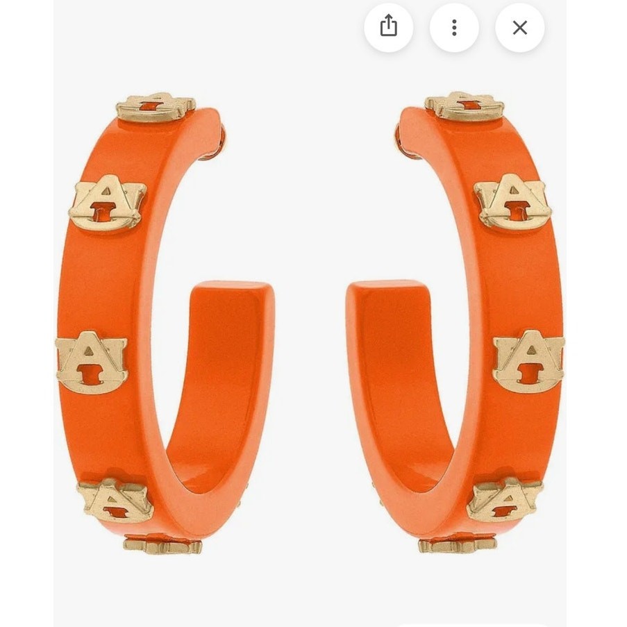 Auburn Tigers Resin Logo Hoop Earrings in Burnt Orange