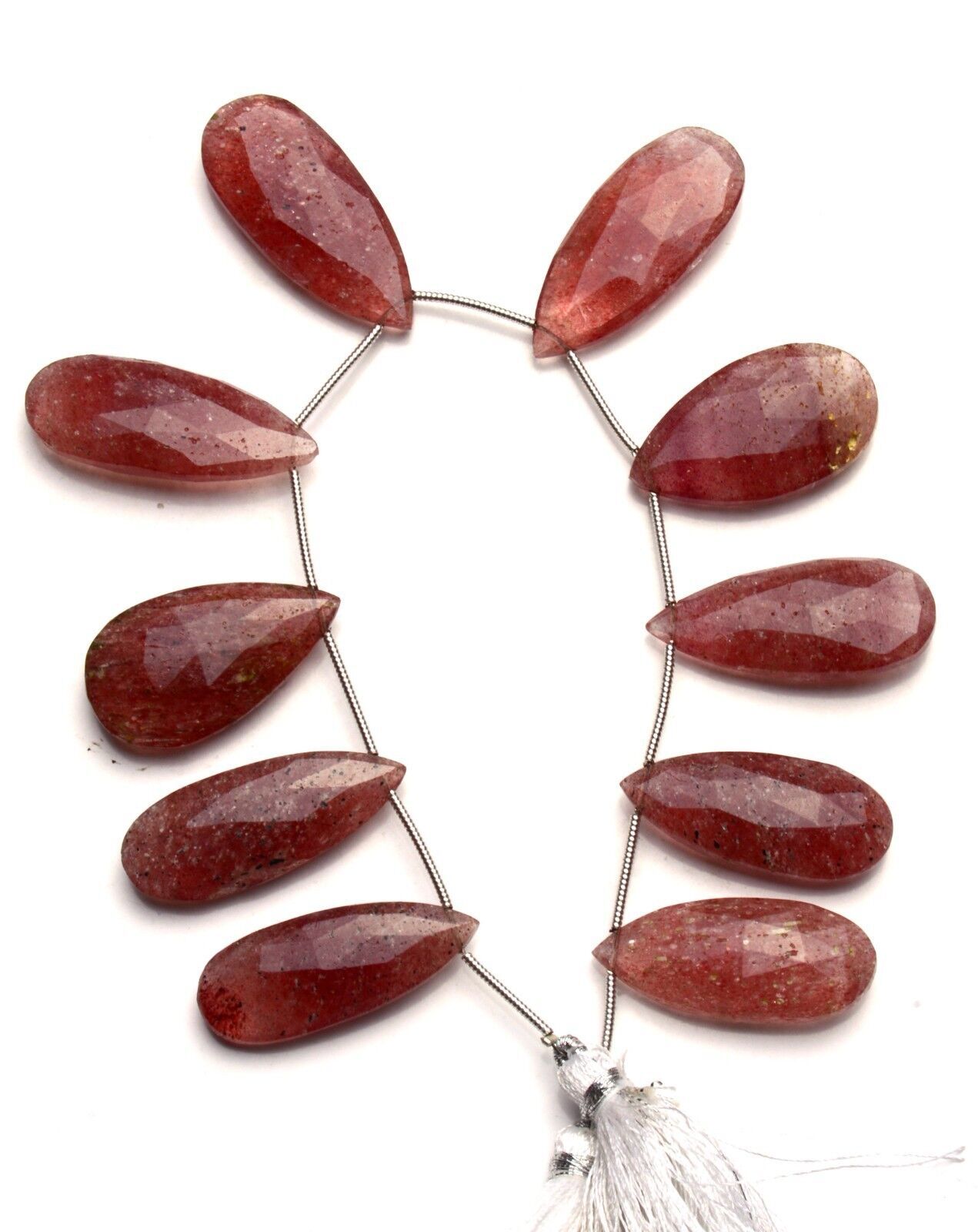 Very Rare Natural Gem Strawberry Quartz Faceted Pear Shape Beads Strand 7.5 Inch