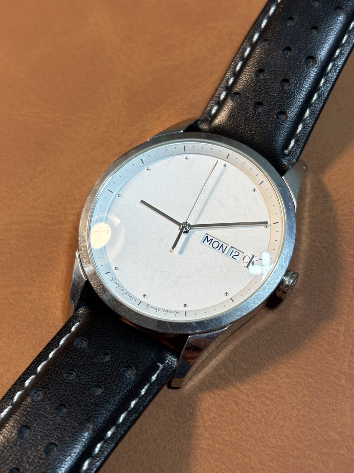 Calvin Klein Swiss Made Men’s Watch Stainless K2211 Day/Date,LeatherCitizen Band
