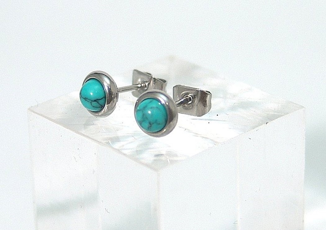 Turquoise Stud Earrings Semi Precious Surgical Steel Hypoallergenic Small