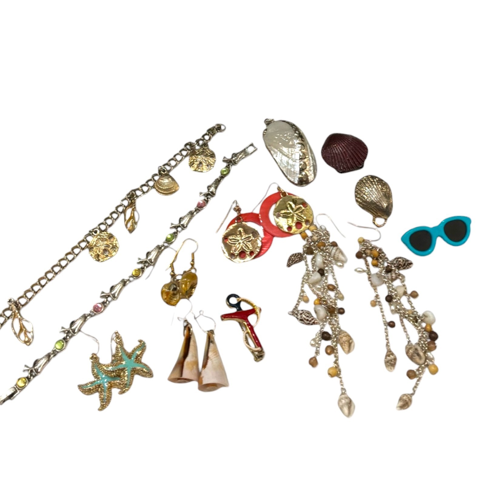 Vintage Costume Jewelry Lot Beach Nautical Sand Dollar Starfish Shell 16+ pcs