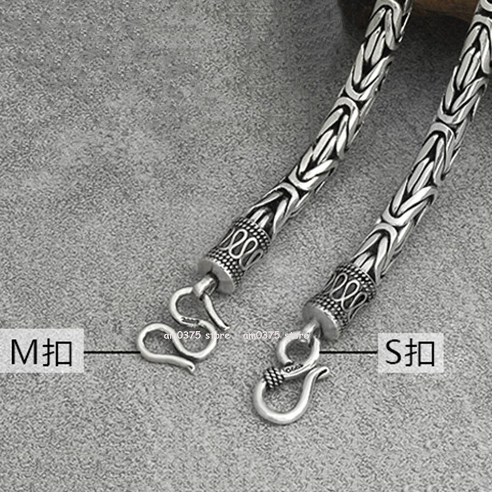 Real S925 Sterling Silver Necklace Women Man 4/5/6/7/8mm Round Byzantine Chain