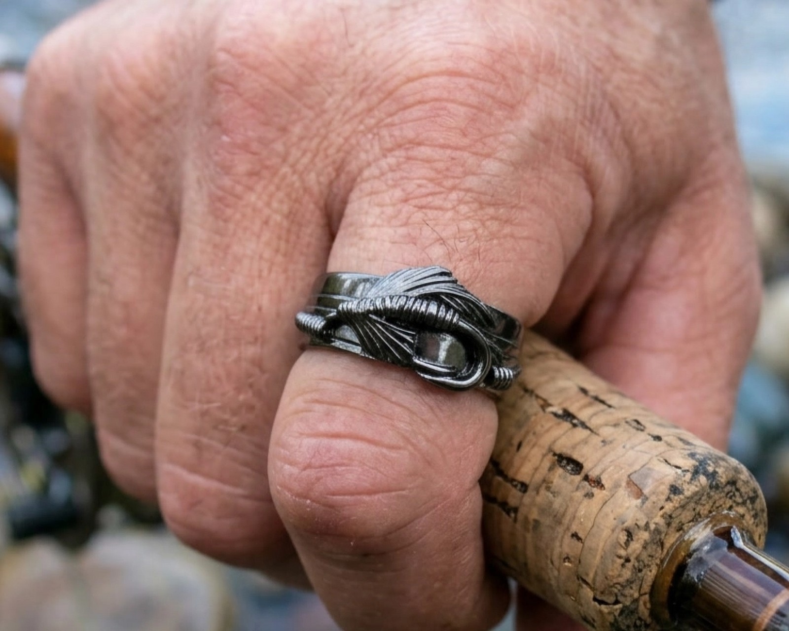 Graywolf Heritage Fly Band – Fly Fishing Ring in Gold Plate or Dark Nickel