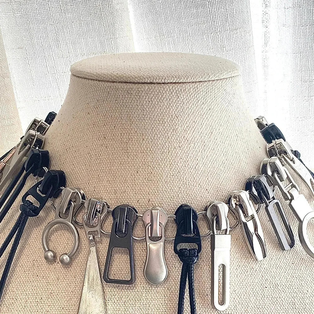 Zipper Chain Necklace Fringe Geometric Punk Style Statement Unisex Jewelry