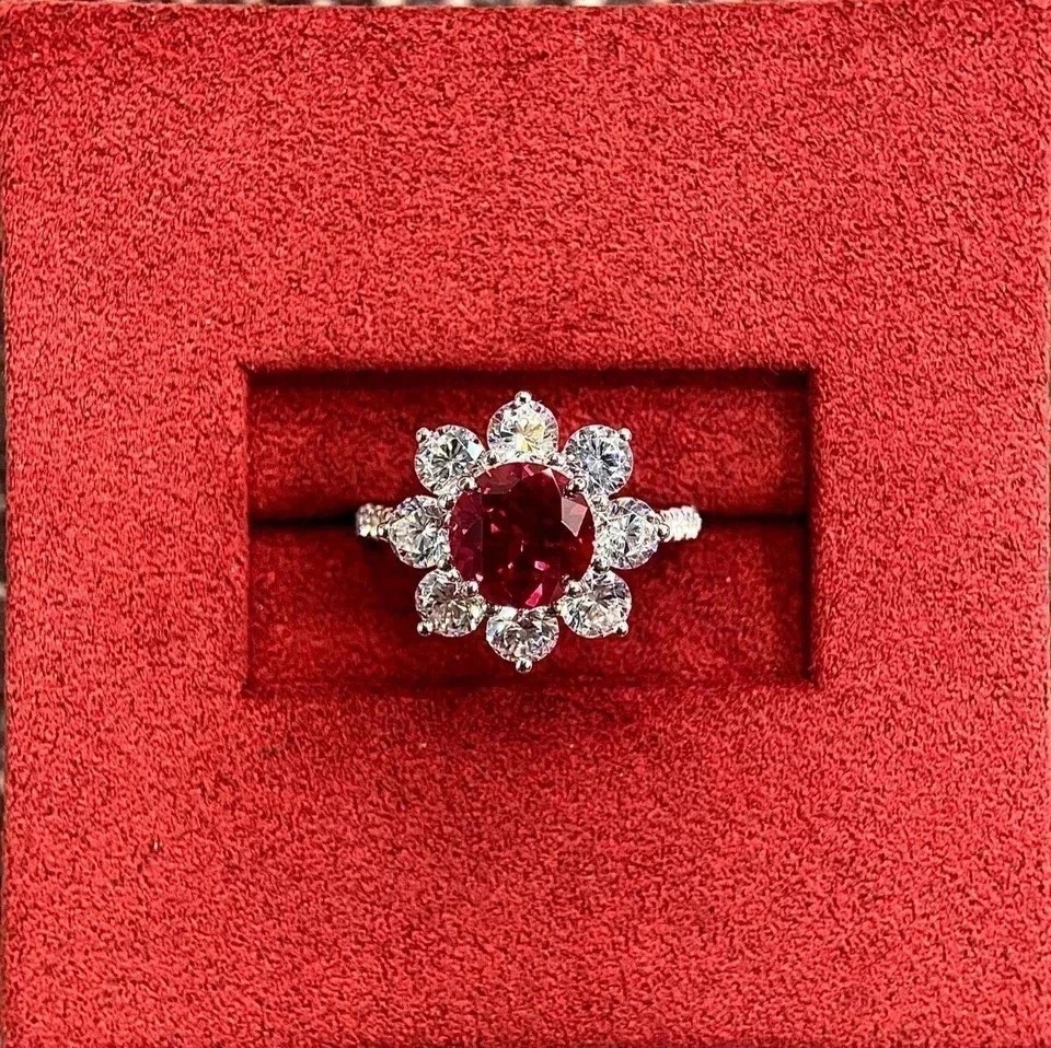 2Ct Round Cut Simulated Ruby Engagement Ring 14K White Gold Plated