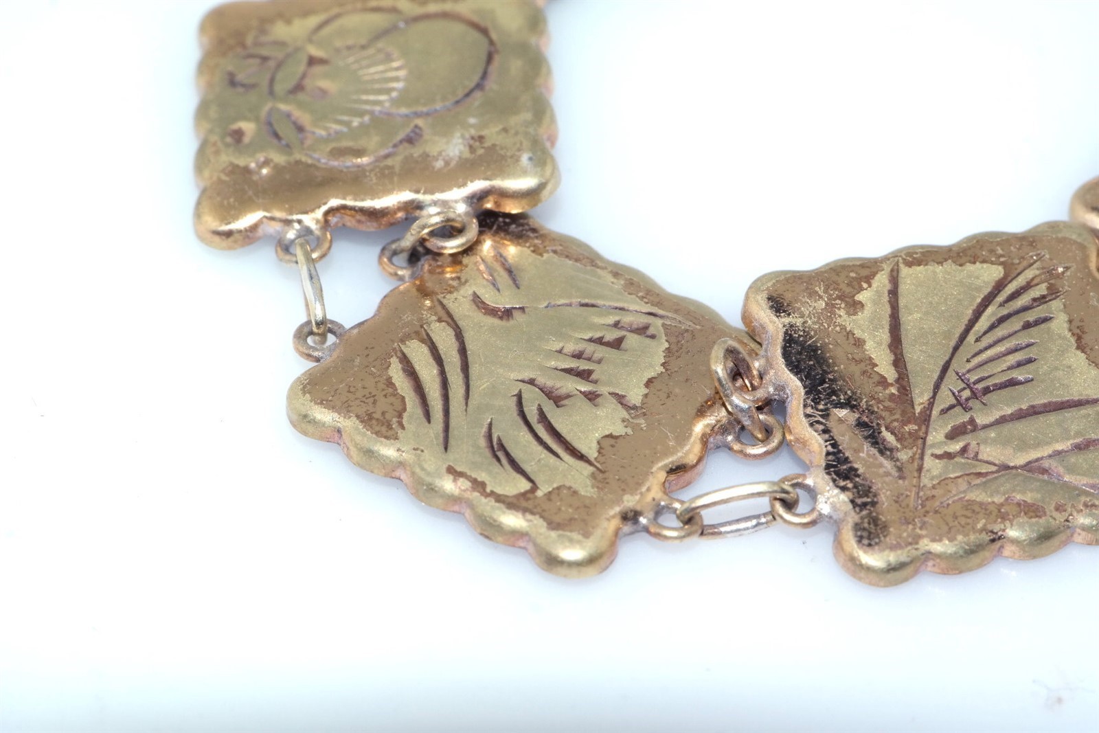Vtg Japanese Damascene Shakudo Panel Bracelet plus Earrings