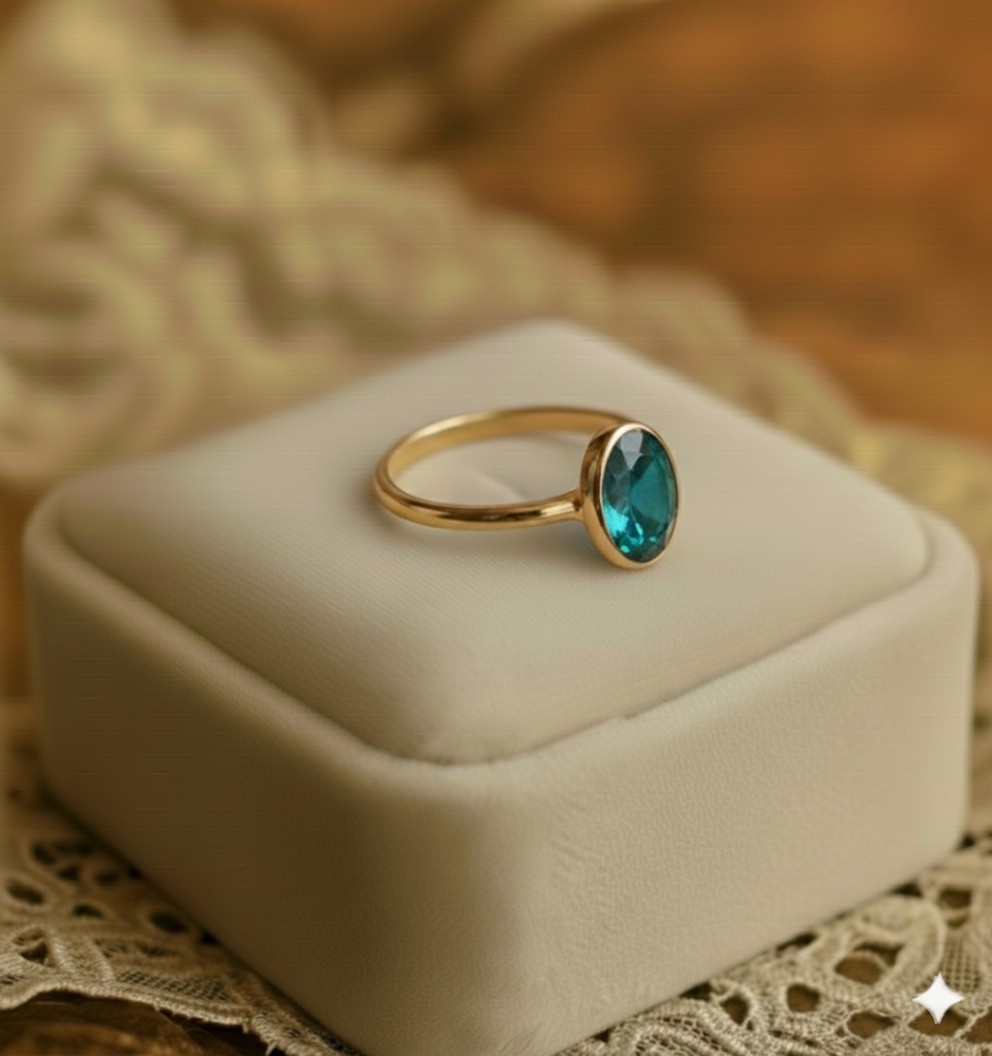 2.81 Ct Oval Cut Natural Teal Sapphire Wedding Bezel Ring 14K Solid Yellow Gold