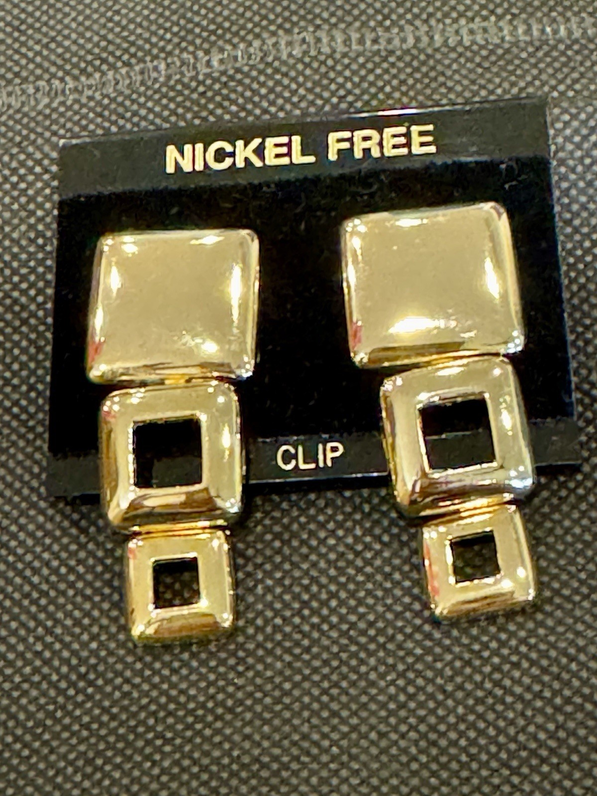 Vintage Gold Tone Earrings Geometric Square Dangle Drop Runway Statement 1980s