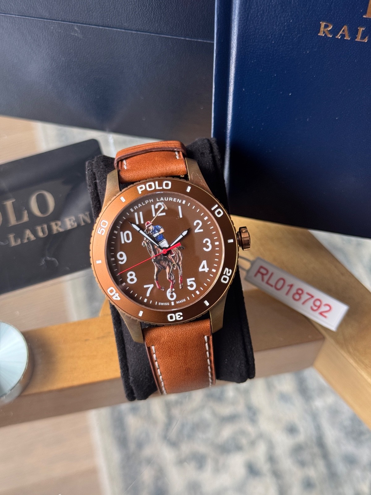 £1,890 NEW Ralph Lauren Polo Watch Automatic Brown Leather Mens Strap 42mm