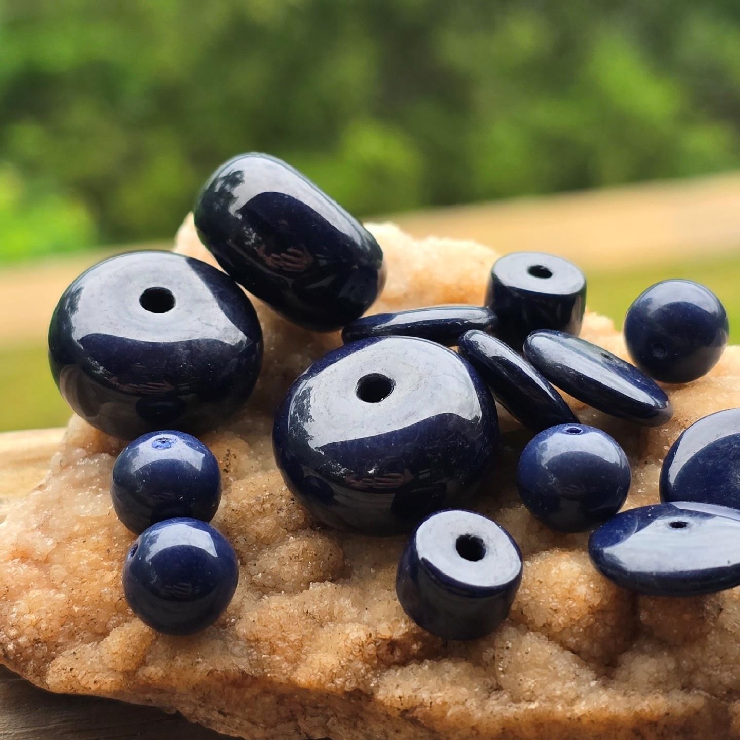 Classic Dark Navy Blue Vintage Glass Bead Assorted Mixed Styles Shapes 16pc