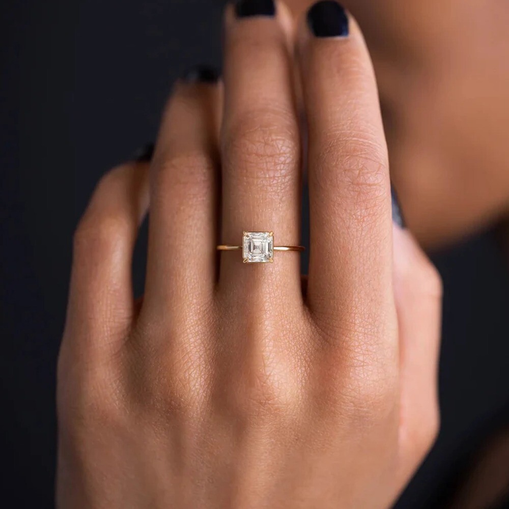 2.96Ct Asscher Cut Moissanite Solitaire Engagement Ring In 14k White Gold Plated