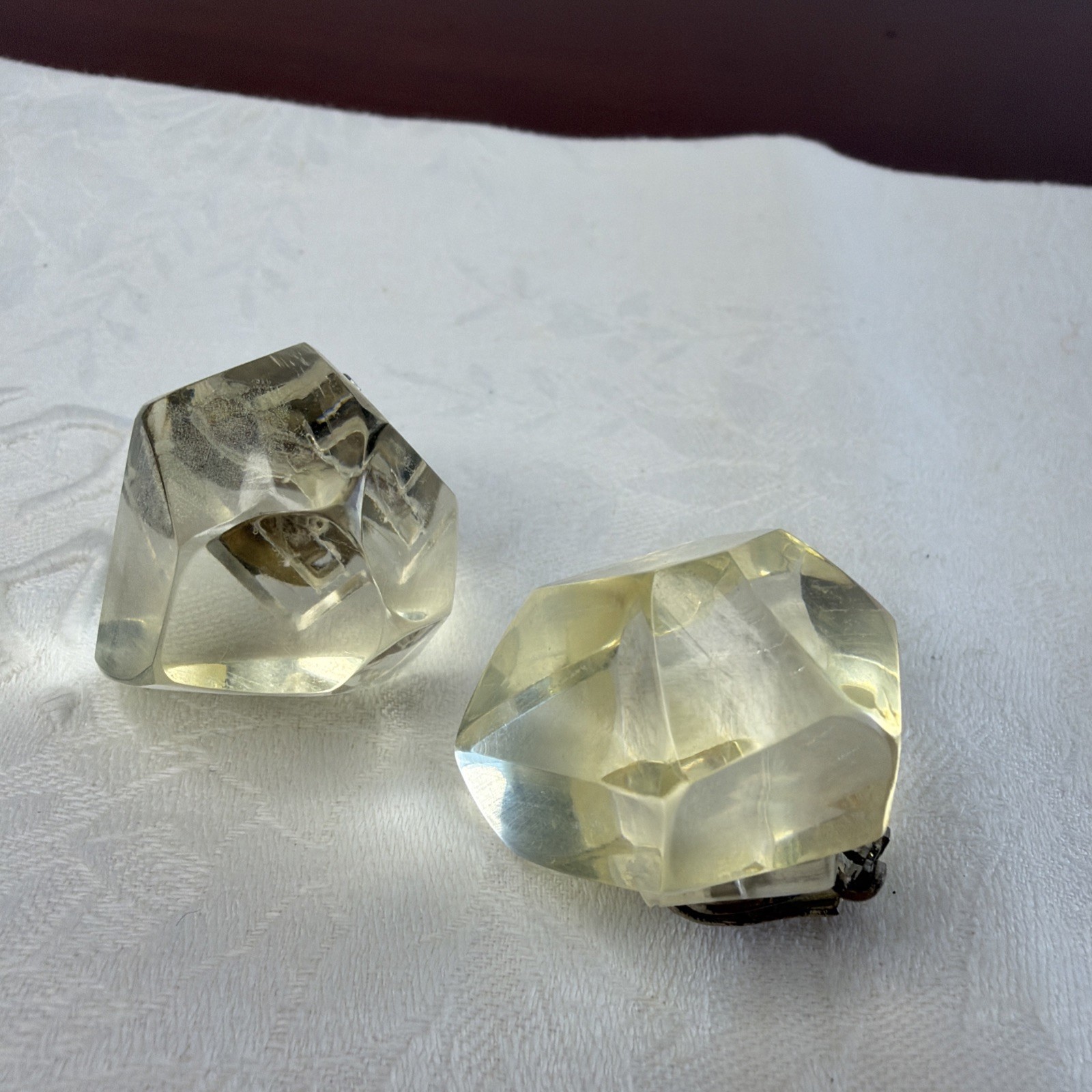 Vintage Clear Lucite Plastic? Clip On Earrings