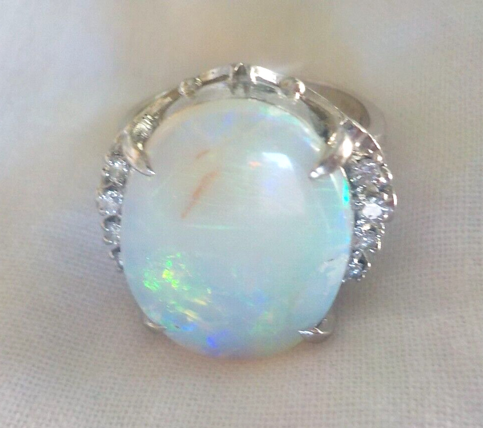 Vibrant Platinum Solitaire Fiery Opal Diamond Ring – 9.71 gms, Sz 5.75, 5.46 ctw