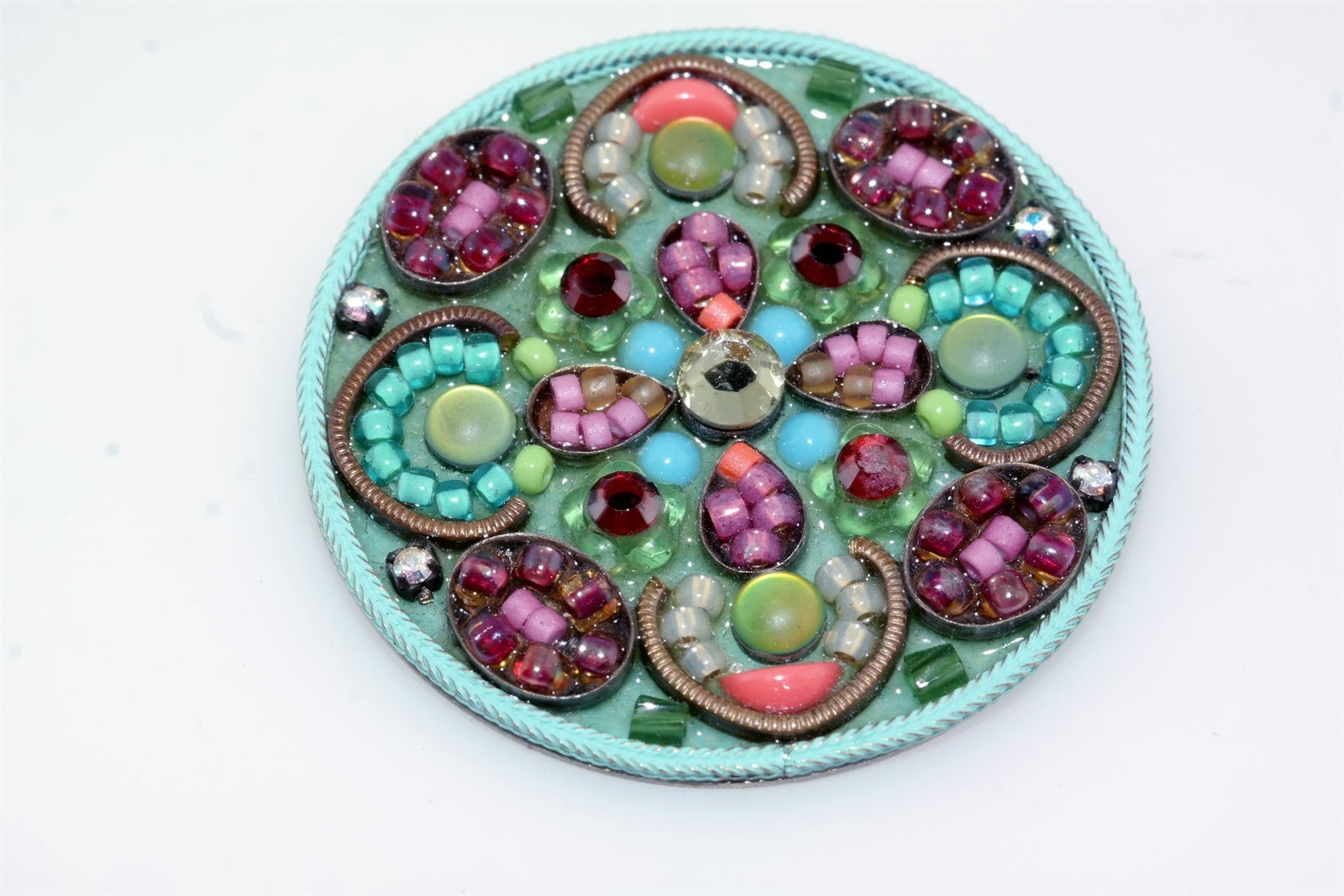 Contemporary Artisan Multi Color Metal Acrylic Glass Bead Circle Pin