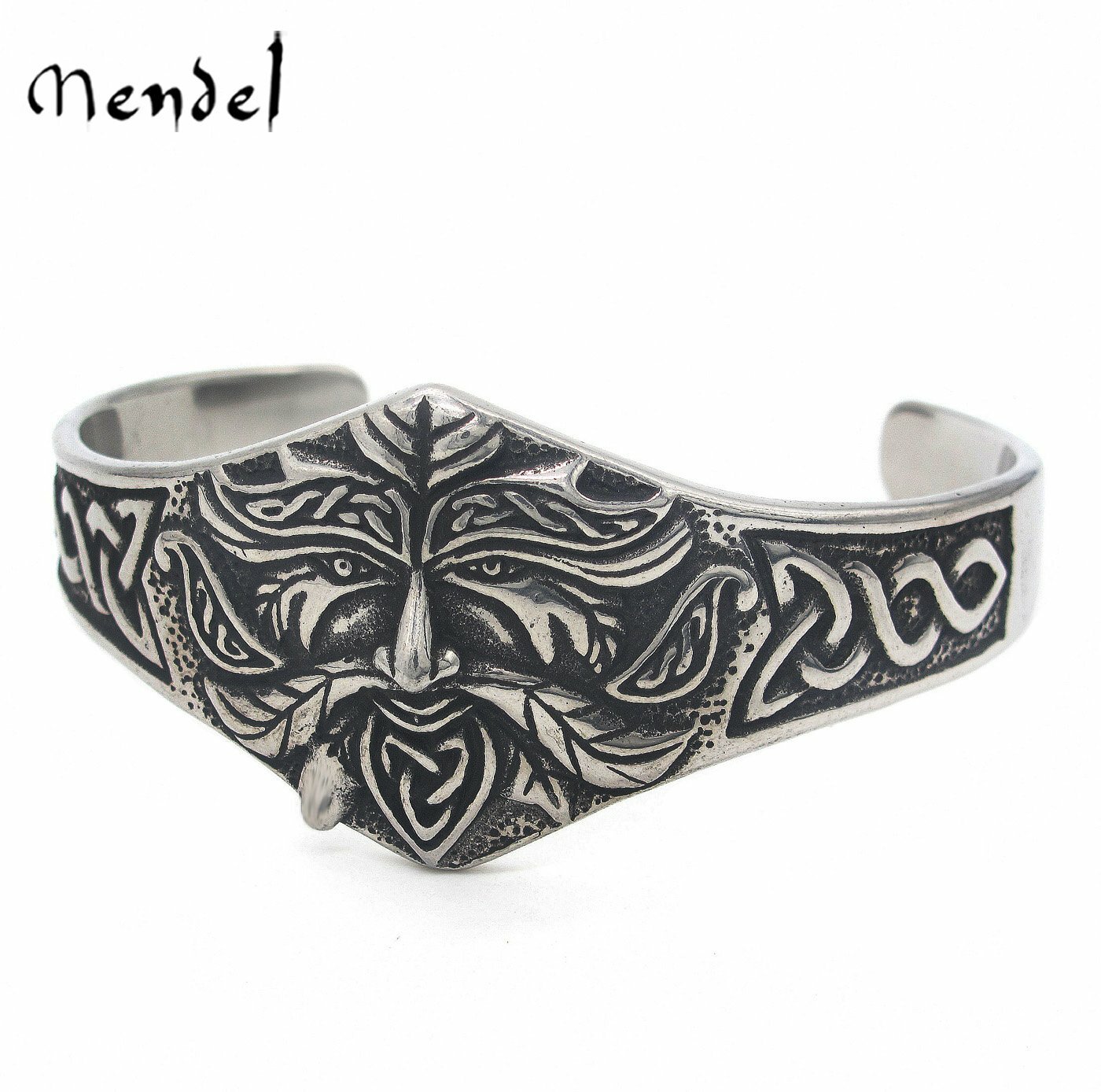 MENDEL 7 Inch Mens Stainless Steel Ancient Norse Viking Cuff Bracelet Bangle Men