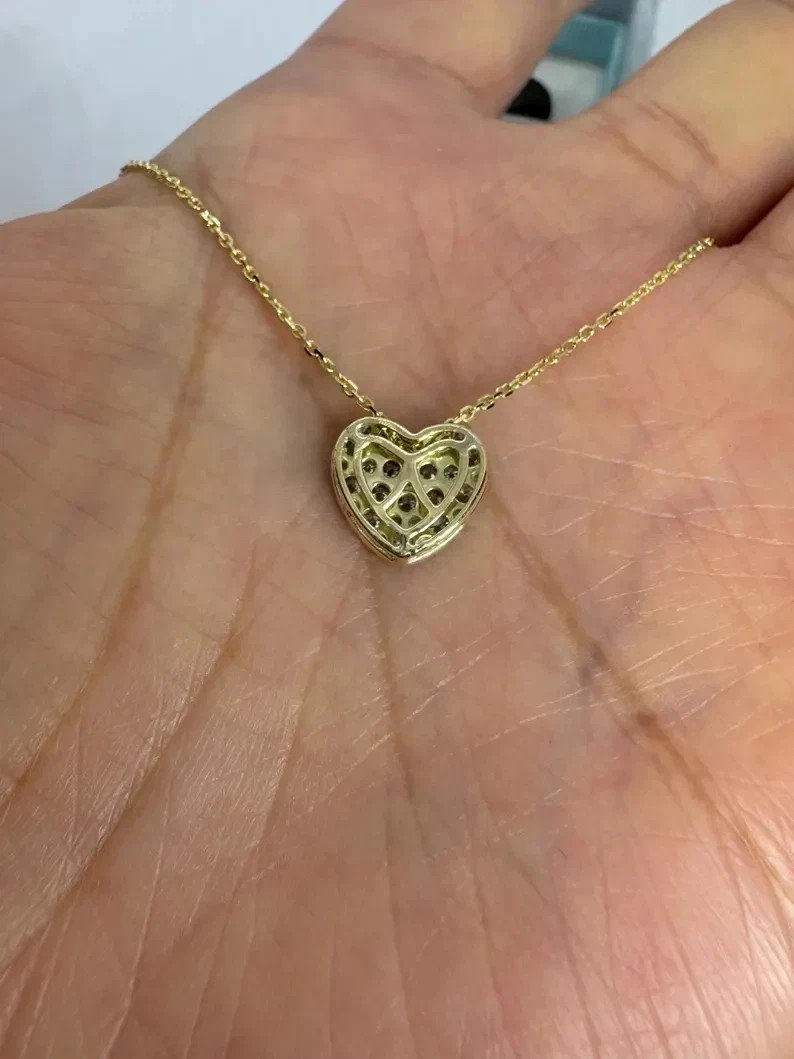 0.75Ct Round Cut Moissanite Heart Pendant 14K Yellow Gold Plated 18″ Free Chain
