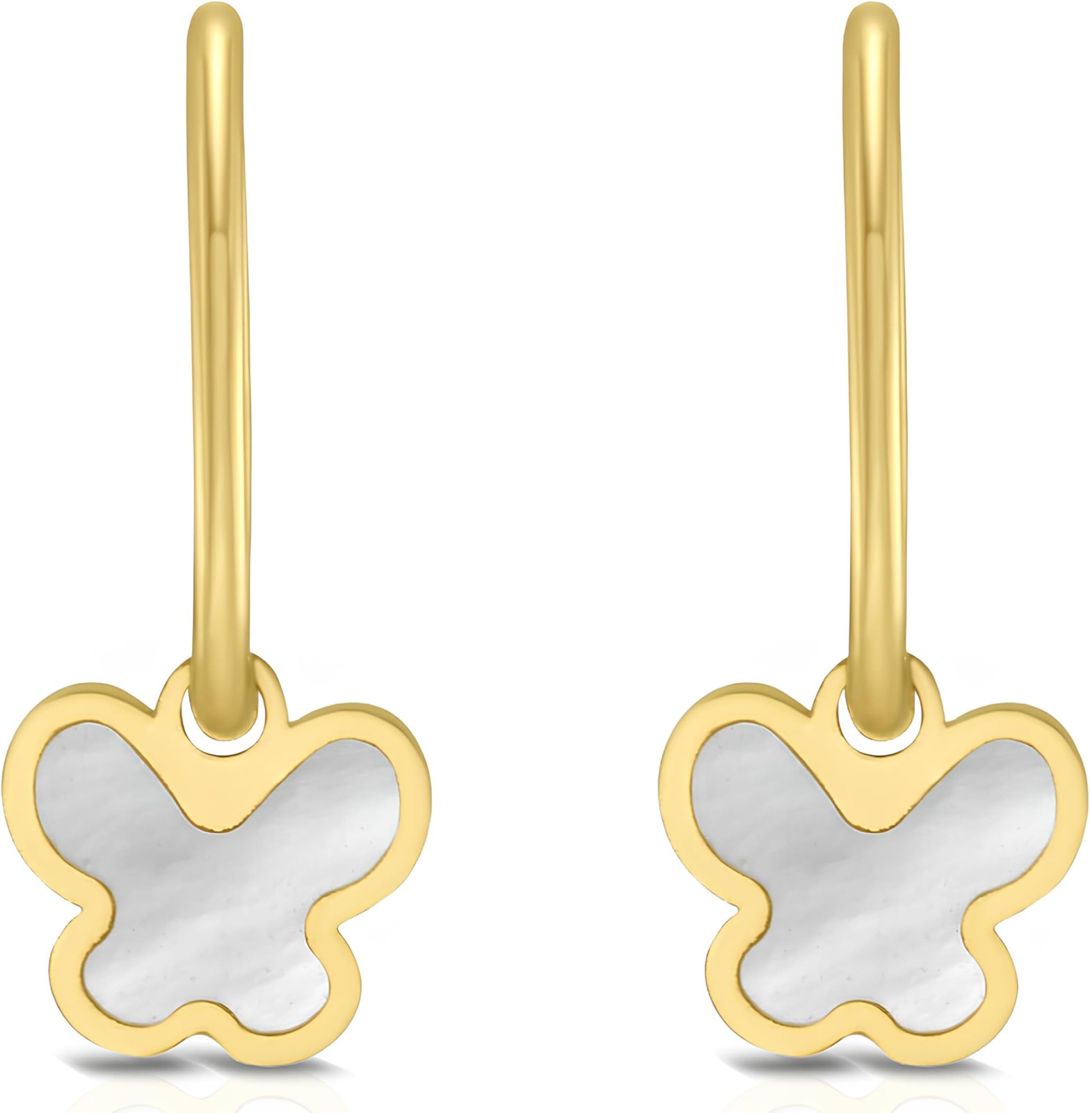 Floreo 14k Yellow Gold 19.2mm Mother of Pearl Dangle Butterfly Huggie Earrings