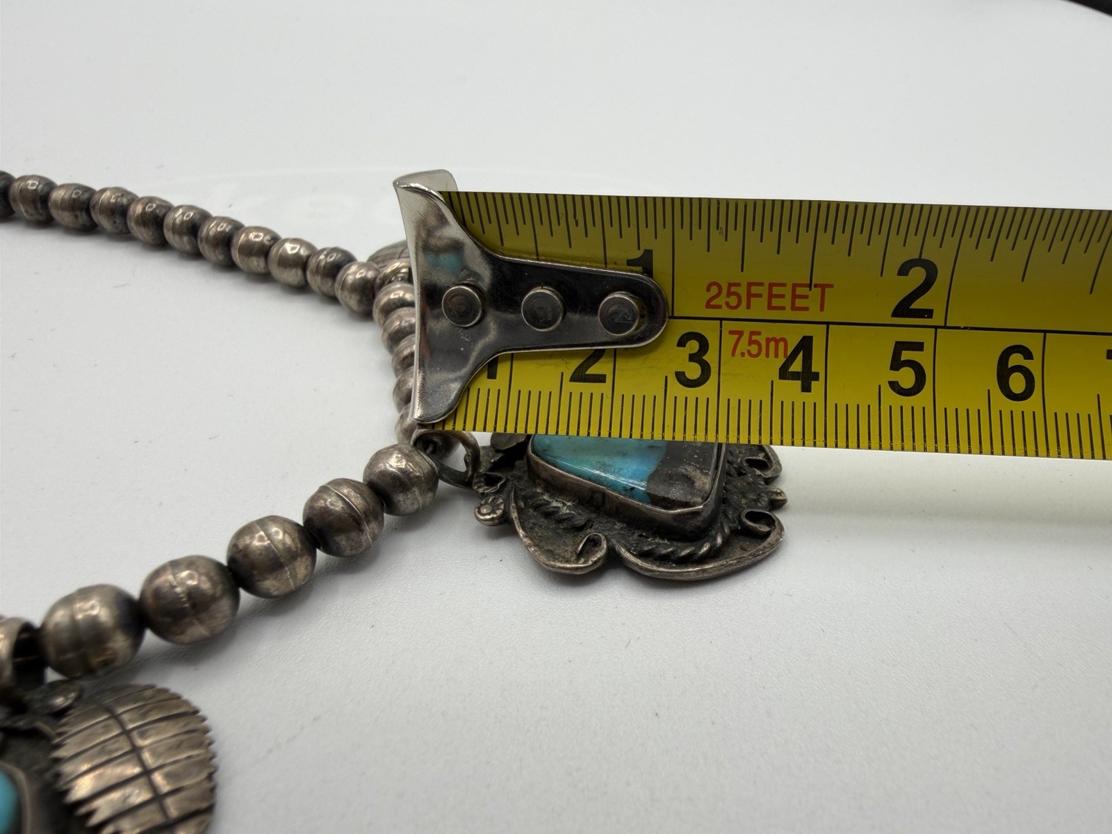 50g Vintage Navajo Persian Turquoise Sterling Silver Pendant Ball Beads Necklace
