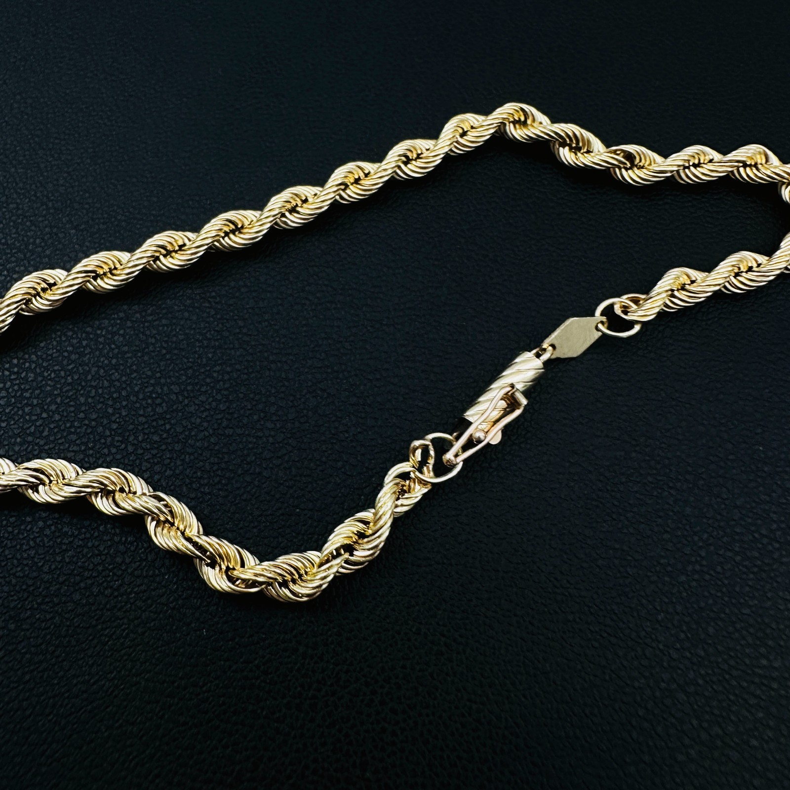 Solid 14K Yellow Gold Classic Rope Link Bracelet w/Safety Latch 3.7mm, 8″, 2.2g
