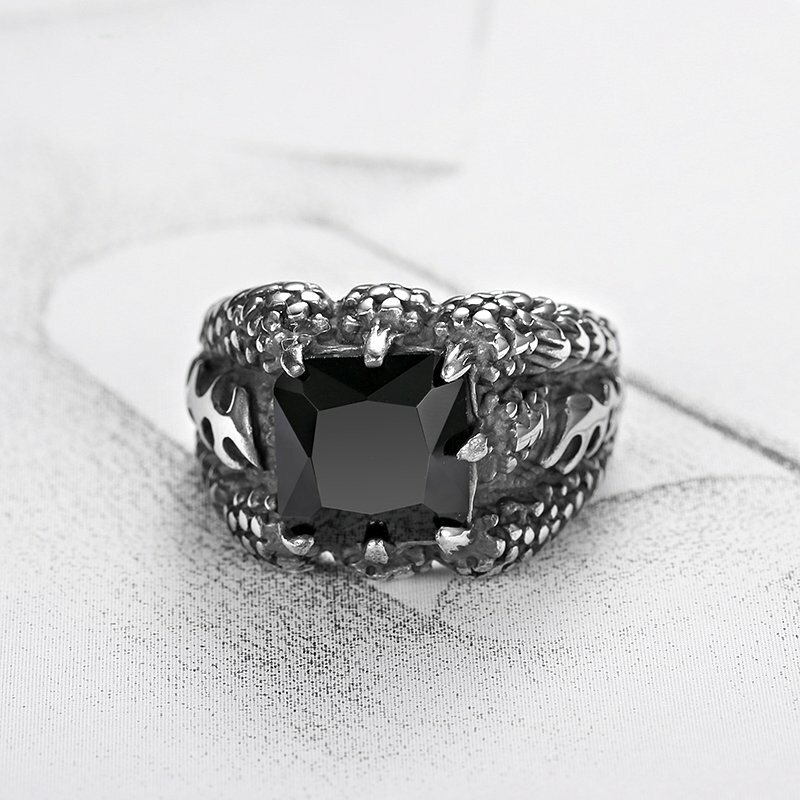 MENDEL Mens Stainless Steel Biker Black Onyx Dragon Claw Ring For Men Size 7-15