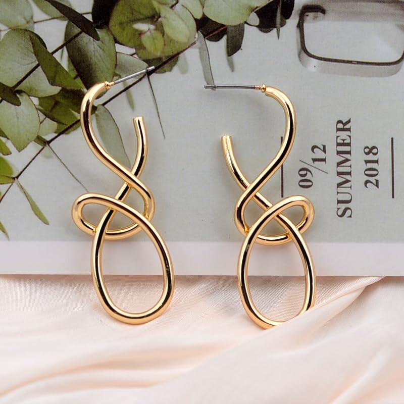 Knot Earrings For Women, 14k Gold Plated Earring Like Music Notation Metallic…