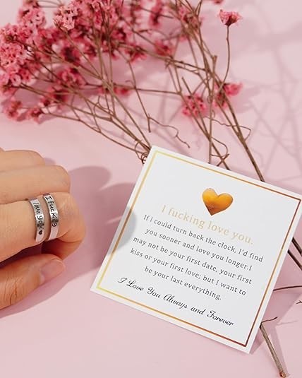 I F♡Cking Love You Ring for Women, Hope Rings Adjustable Stainless Steel Silver